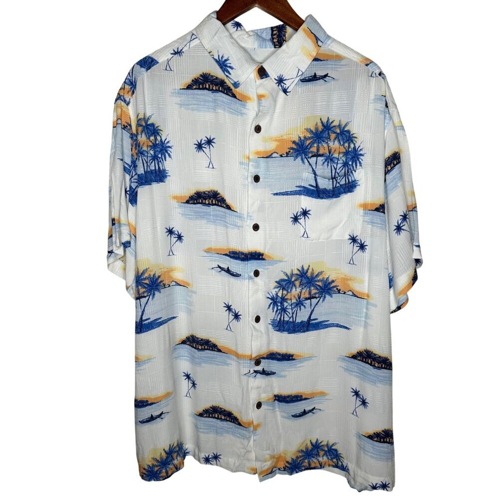Caribbean Camp Shirt‎ Hawaiian Print White Sz 2XB